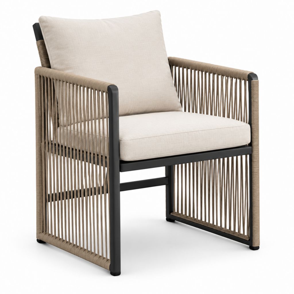 Fauteuil de jardin avec accoudoirs beige et noir en aluminium et corde tressée 70 x 75 x 82 cm