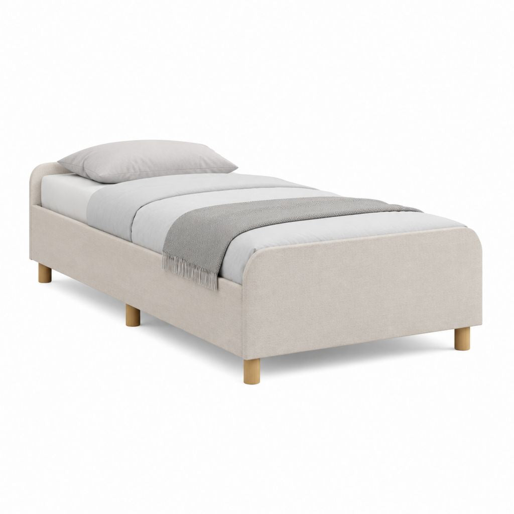 Lit simple 90 x 190 cm beige en polyester avec cadre rembourré