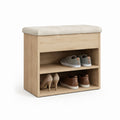 Banc à chaussures avec assise rembourrée chêne clair et beige en panneaux de particules 80 x 35 x 50 cm