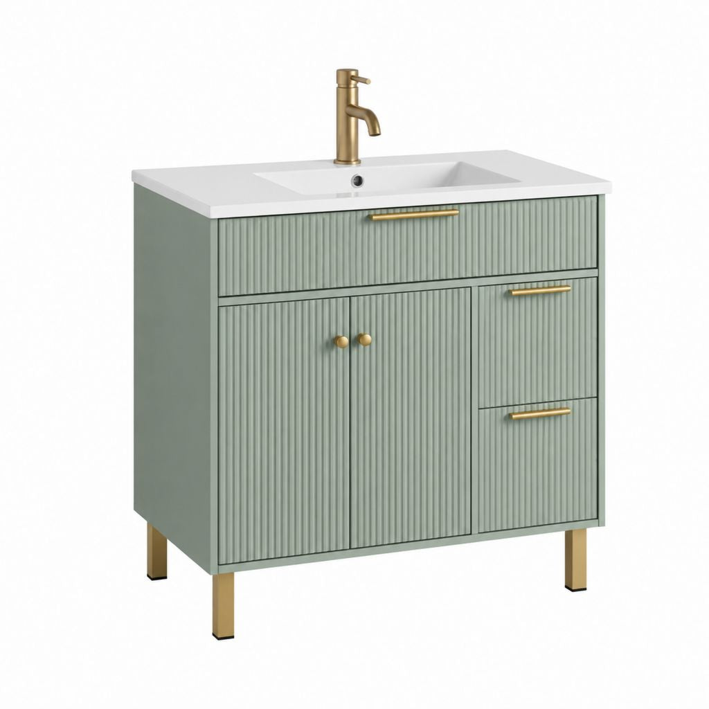 Meuble sous vasque avec lavabo et robinet vert sauge MDF 80 x 46 x 85 cm