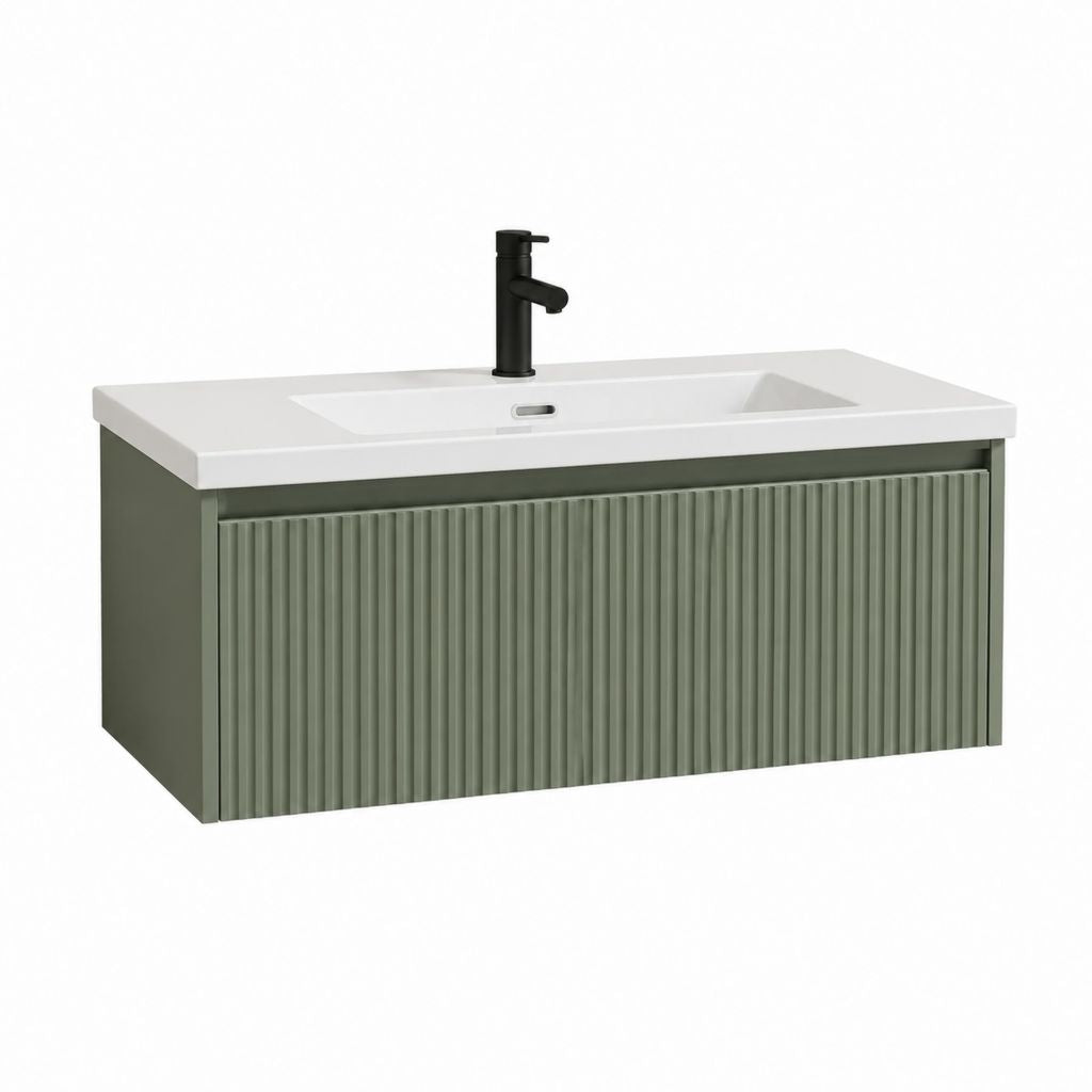 Meuble sous vasque suspendu vert olive en MDF avec lavabo rectangulaire 80 x 46 x 46 cm