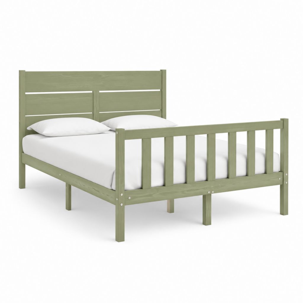 Cadre de lit double vert en pin massif 140 x 190 cm