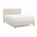 Lit double 160 x 200 cm beige en polyester avec tête de lit capitonnée