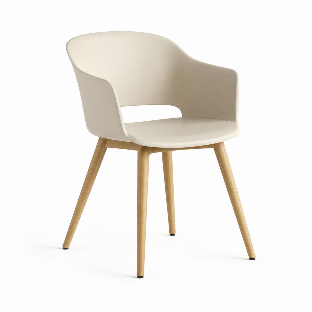Chaise de jardin beige en polypropylène avec pieds en bois massif 59 x 55 x 83 cm