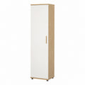 Armoire à chaussures 1 porte blanche et chêne en panneaux de particules mélaminés 180 x 50 x 35 cm
