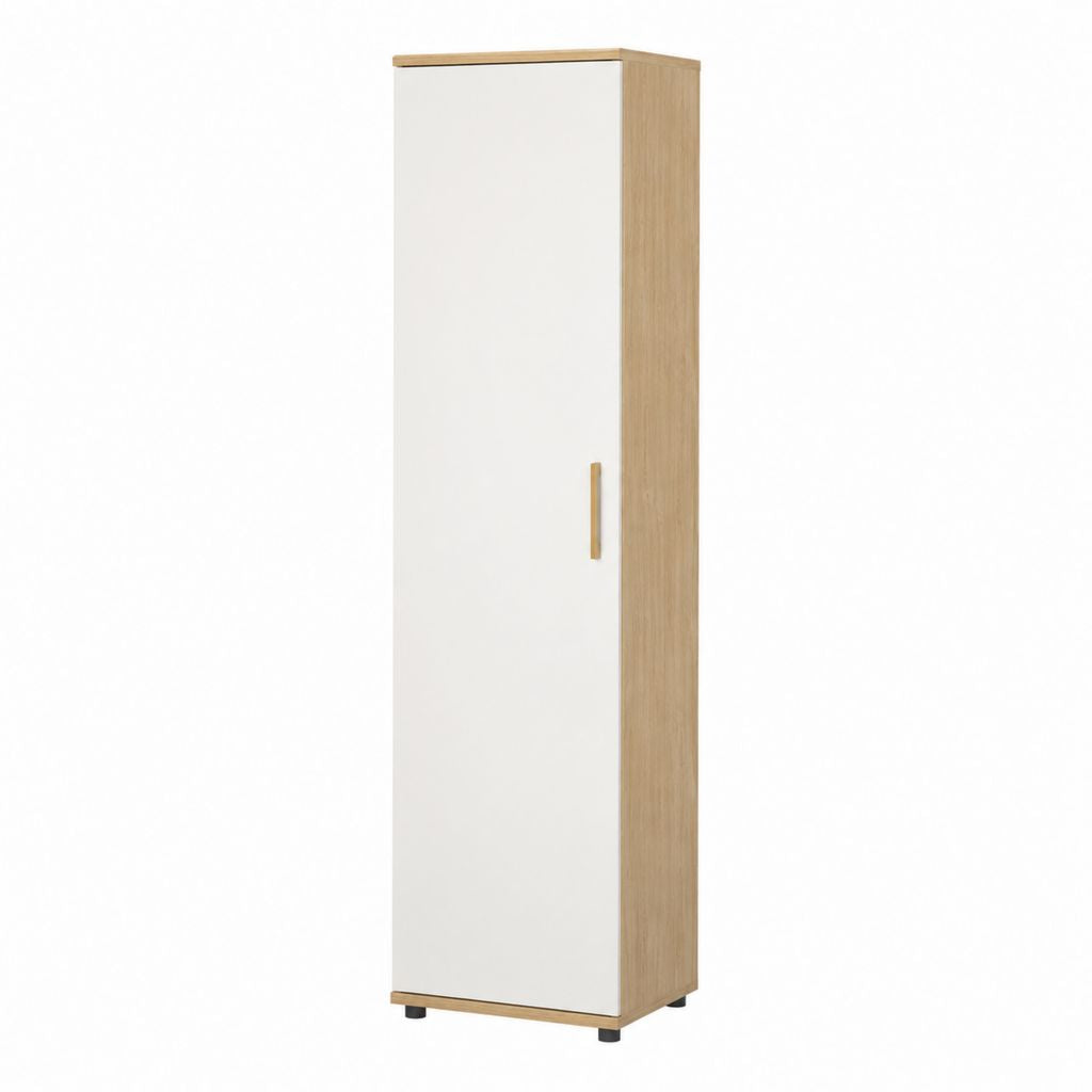 Armoire à chaussures 1 porte blanche et chêne en panneaux de particules mélaminés 180 x 50 x 35 cm
