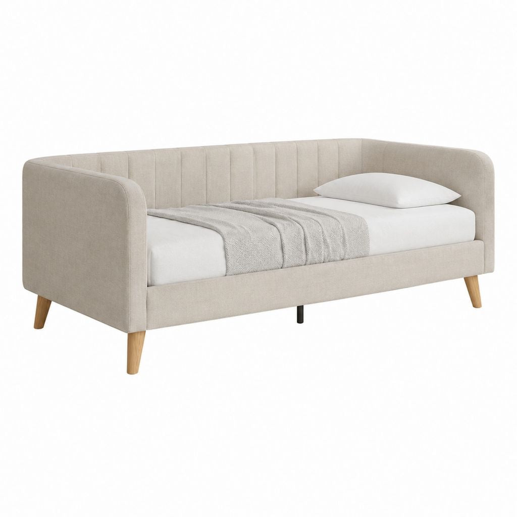 Cadre de lit banquette beige en polyester 90 x 200 cm avec dossier capitonné