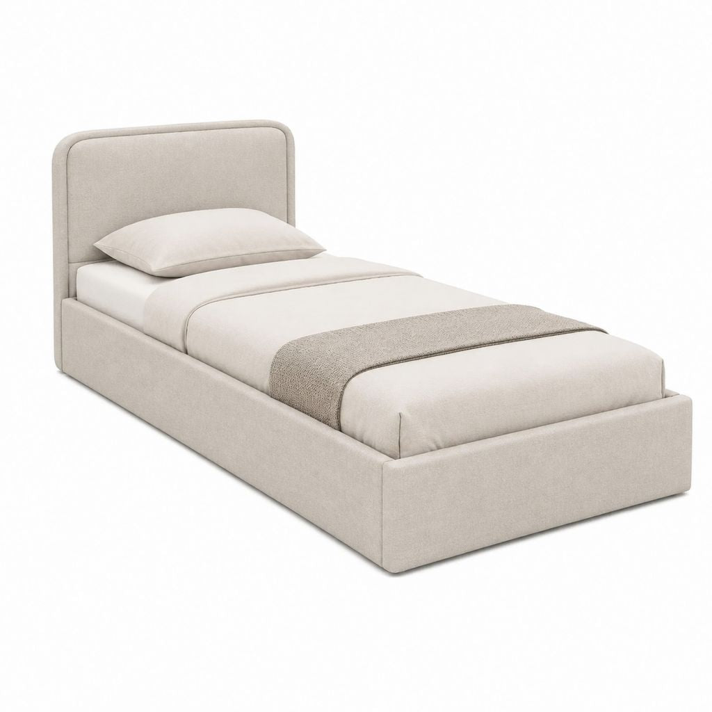 Lit simple capitonné beige en polyester 90 x 190 cm
