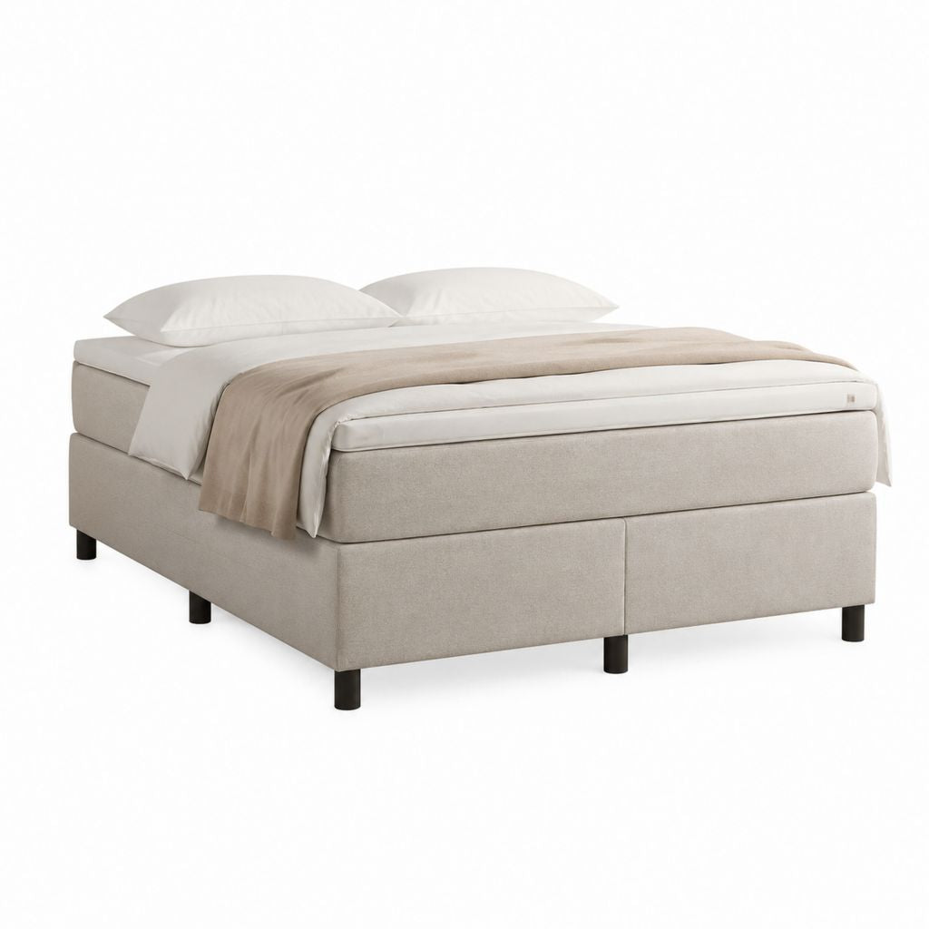 Lit boxspring 160 x 200 cm beige en polyester avec matelas et sommier