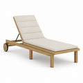 Bain de soleil réglable beige en bois massif de teck 200 x 65 x 35 cm avec coussin et roues