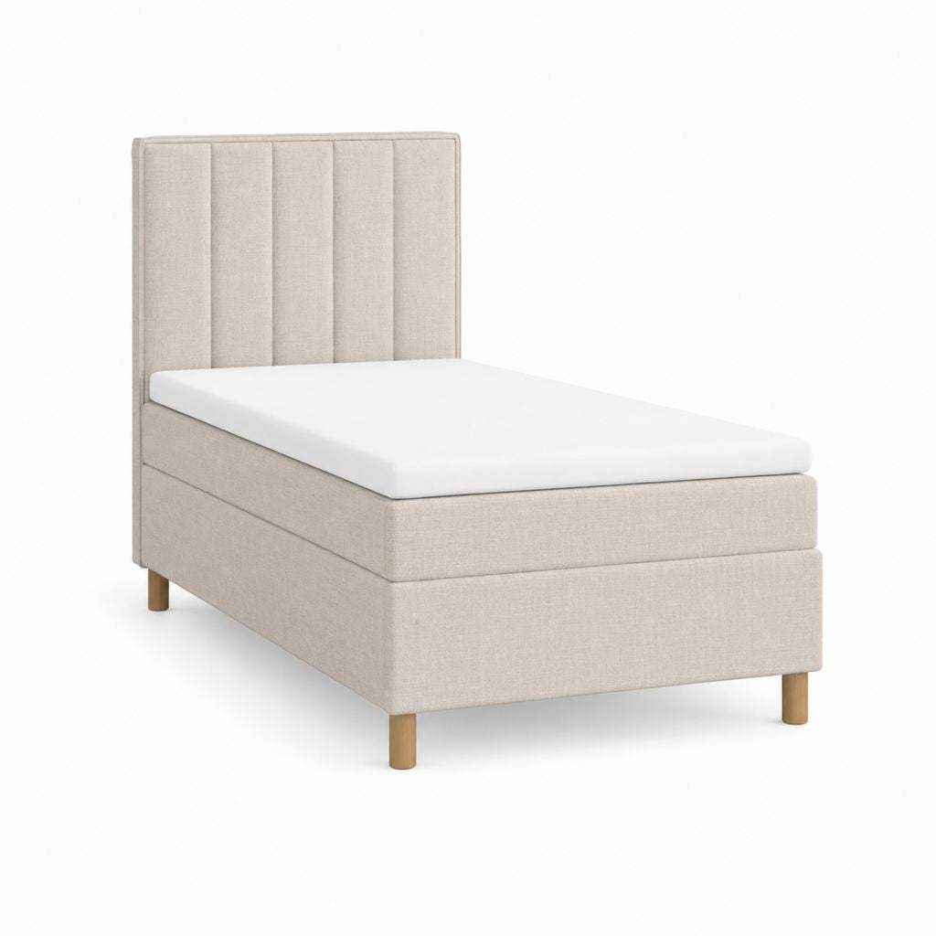 Lit simple capitonné beige en polyester avec tête de lit 90 x 200 cm
