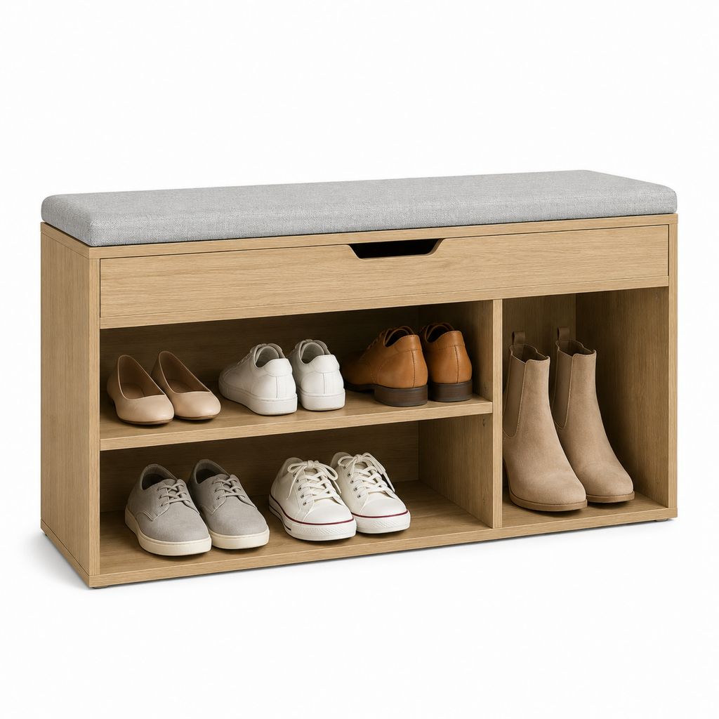 Banc à chaussures avec coussin gris en panneaux de particules chêne 100 x 35 x 50 cm